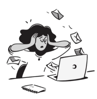 Ilustración de una persona abrumada reconstruyendo facturación