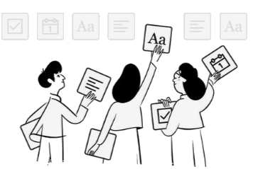 Ilustración de personas armando informes componente por componente